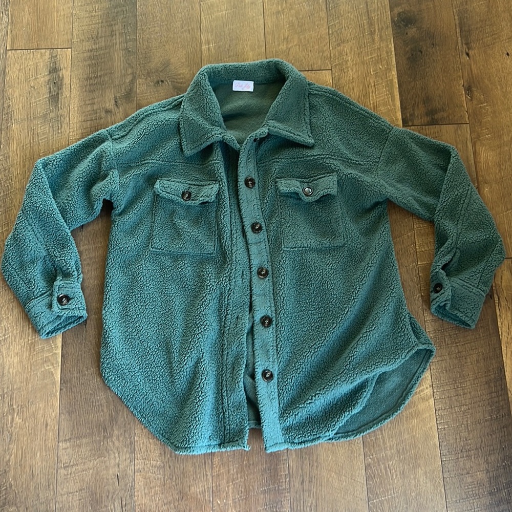 Pink Lily Sherpa Shacket Sage Green